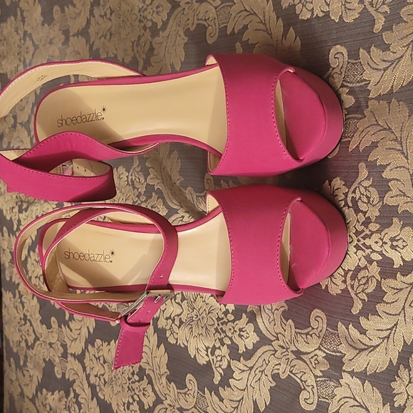 Fuchsia Platform Ankle Wrap Heels - Picture 2 of 10